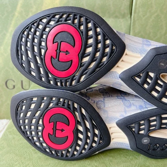 Gucci Monogram Run Runner GG Logo Sneaker Beige Blue Mens UK 8 US 8.5